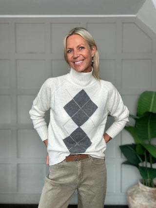 Elgin Cashmere Blend Turtle Neck  Jumper by Luella - Off White/Grey/Camel