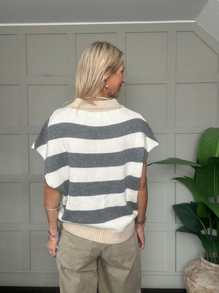 Forfar Cashmere Blend Collared relax Fit Tank Top by Luella - Off White/Grey/Camel