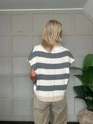 Forfar Cashmere Blend Collared relax Fit Tank Top by Luella - Off White/Grey/Camel