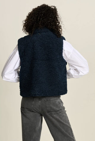 Teddy Super Soft Gilet, with Contrasting Heart Patterned Lining &amp; Detachable Brooch, by Pom Amsterdam - Black, Ecru, Navy Blue and Vintage Brown