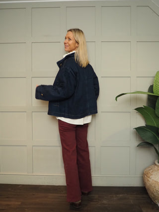 Jannine Funnel Neck Swing Jacket by Soaked - Dark Denim