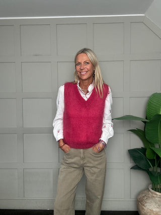 Perth Mohair Blend V Neck Tank Top by Luella - Raspberry