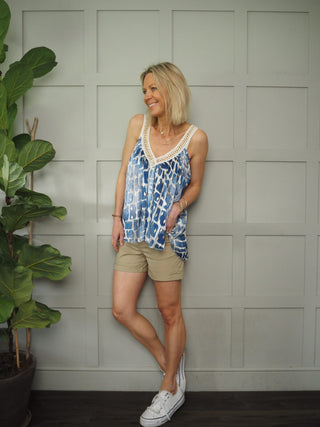 Sheer Camisole Top - Blue/Gold