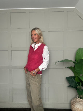 Perth Mohair Blend V Neck Tank Top by Luella - Raspberry