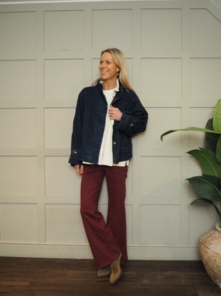 Jannine Funnel Neck Swing Jacket by Soaked - Dark Denim