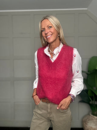 Perth Mohair Blend V Neck Tank Top by Luella - Raspberry