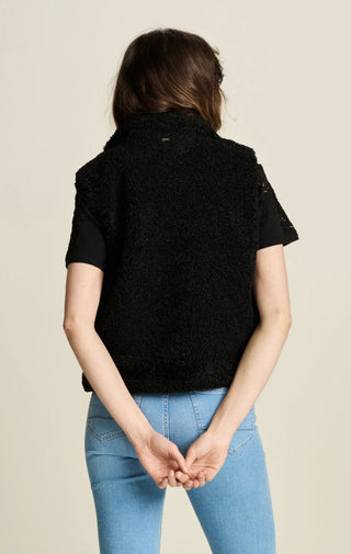 Teddy Super Soft Gilet, with Contrasting Heart Patterned Lining &amp; Detachable Brooch, by Pom Amsterdam - Black, Ecru, Navy Blue and Vintage Brown