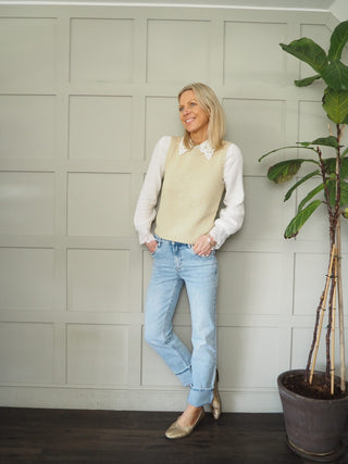 Polly Cheesecloth Blouse with Lace Detail on Collar &amp; Cuffs - Off White