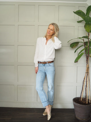 Polly Cheesecloth Blouse with Lace Detail on Collar &amp; Cuffs - Off White