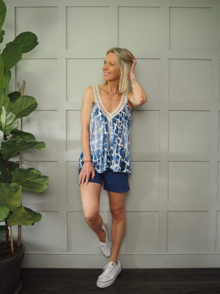 Sheer Camisole Top - Blue/Gold