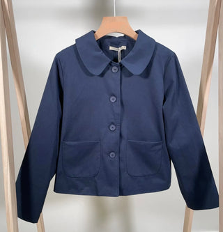 Norton Jacket with Floral Lining Collar - Ecru, Navy