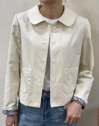 Norton Jacket with Floral Lining Collar - Ecru, Navy