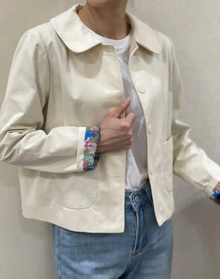 Norton Jacket with Floral Lining Collar - Ecru, Navy