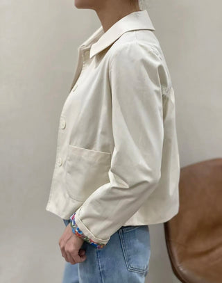 Norton Jacket with Floral Lining Collar - Ecru, Navy