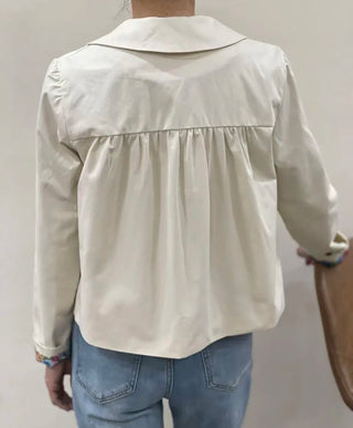 Norton Jacket with Floral Lining Collar - Ecru, Navy