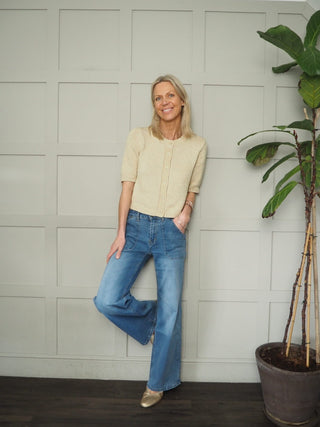 Nathelie Short Sleeved Cardigan by Part Two - Gold Metallic