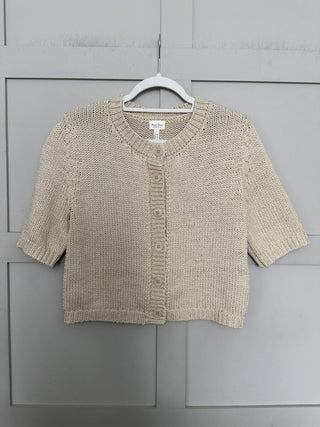 Nathelie Short Sleeved Cardigan by Part Two - Gold Metallic