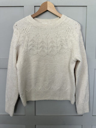 Newman Round Neck, Long Sleeve Jumper with Ribbing Detail - Oatmeal