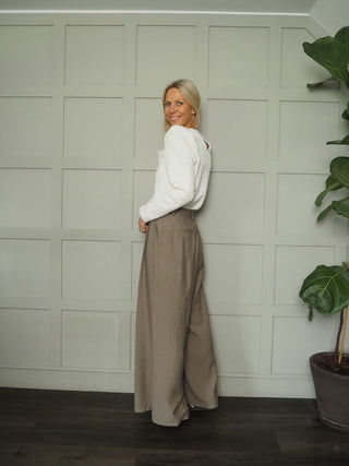 Stacie Long Sleeve, Round Neck Blouse - Ecru