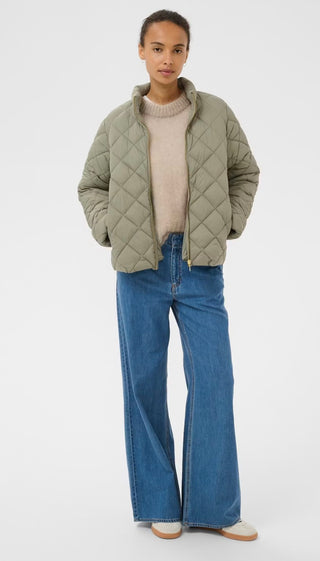 Olia Lightweight Quilted Puffa Jacket by Part Two - Ecru, Sage Green