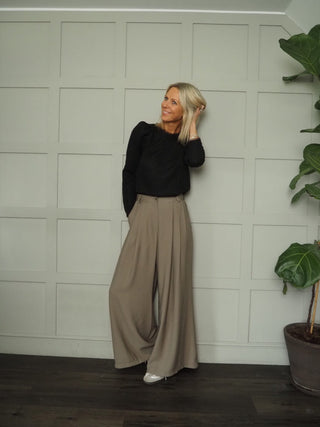 Stacie Long Sleeve, Round Neck Blouse - Ecru