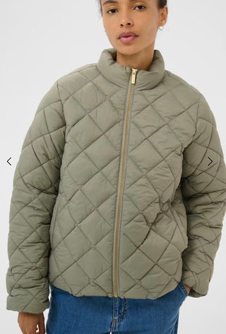 Olia Lightweight Quilted Puffa Jacket by Part Two - Ecru, Sage Green
