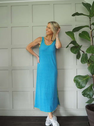 Constantina Maxi Dress by Frnch - Blue with Green Piping