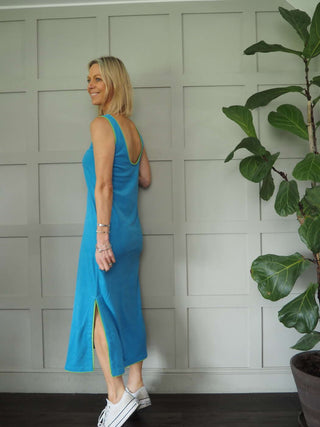 Constantina Maxi Dress by Frnch - Blue with Green Piping