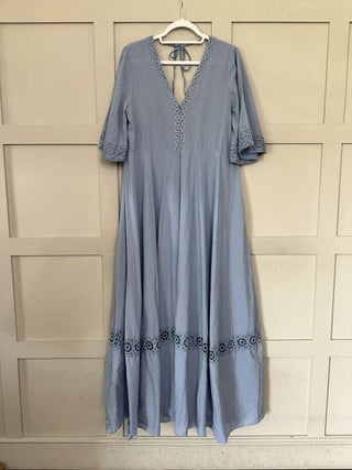 Mallory Cotton, Long Length Dress with Crochet Detail - Black, Sky Blue
