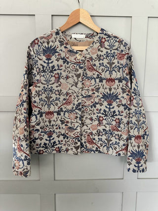 Rhonda Cropped Round Neck Jacket - Lined with Button Fastening &amp; Faux Pockets - Leopard Print and Floral