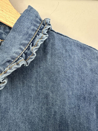 Gloria Cotton Denim Blouse with Ruffled Detail - Denim Blue