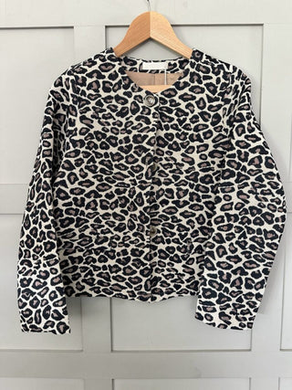 Rhonda Cropped Round Neck Jacket - Lined with Button Fastening &amp; Faux Pockets - Leopard Print and Floral