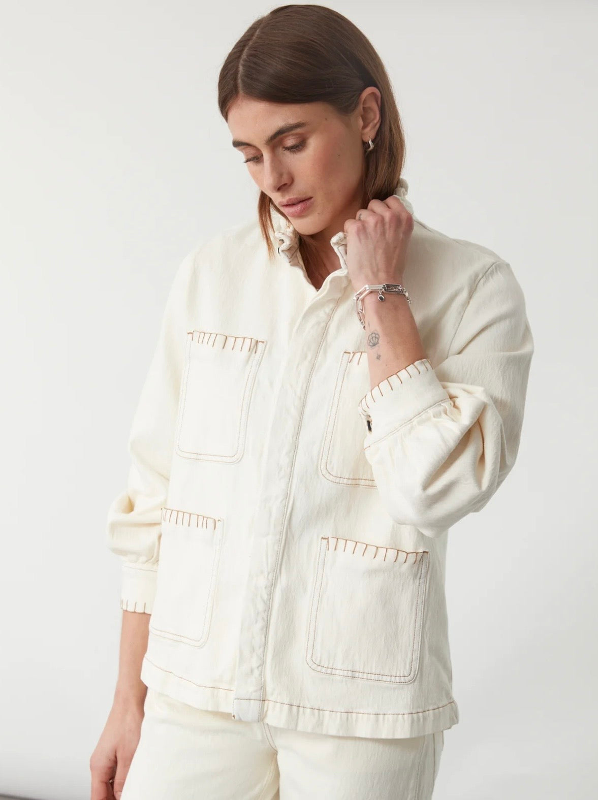Pablo Frill Collar Jacket with Ecru Stitch Detail by Seventy Mochi