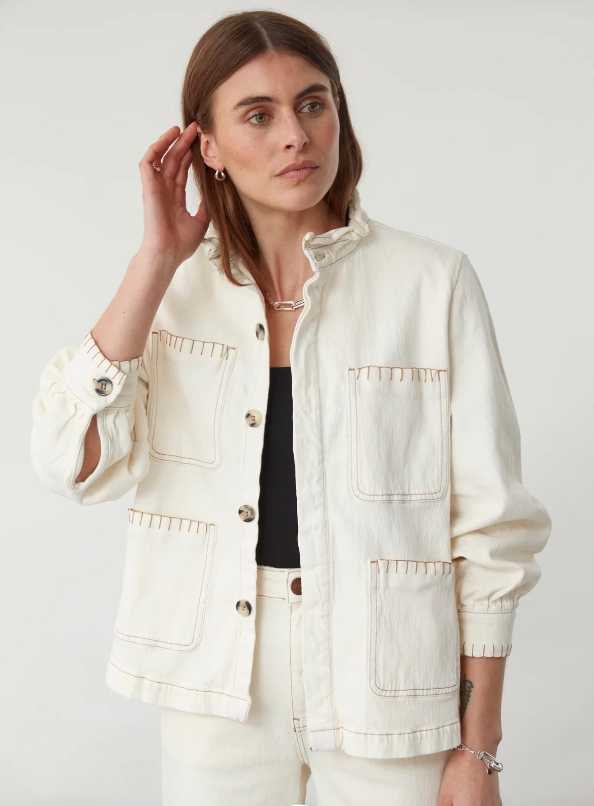 Pablo Frill Collar Jacket with Ecru Stitch Detail by Seventy Mochi