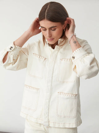 Pablo Frill Collar Jacket with Ecru Stitch Detail by Seventy Mochi - Black, Dark Denim, Ecru and Vintage Americana