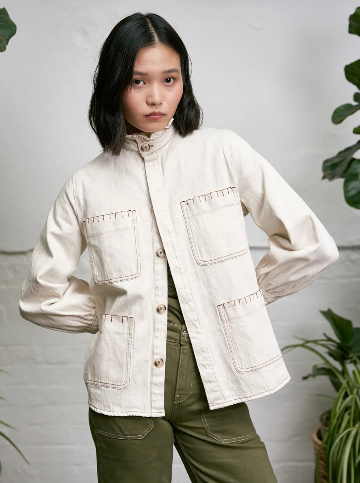 Pablo Frill Collar Jacket with Ecru Stitch Detail by Seventy Mochi