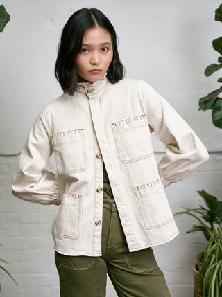 Pablo Frill Collar Jacket with Ecru Stitch Detail by Seventy Mochi - Black, Dark Denim, Ecru and Vintage Americana