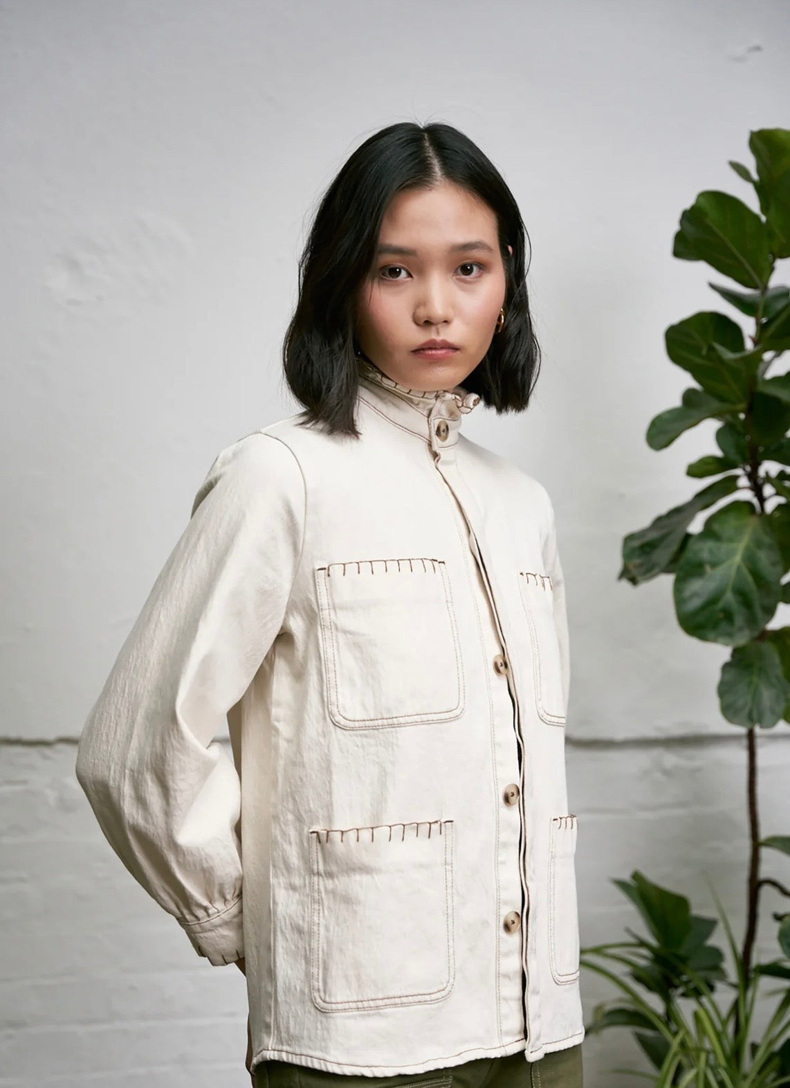 Pablo Frill Collar Jacket with Ecru Stitch Detail by Seventy Mochi