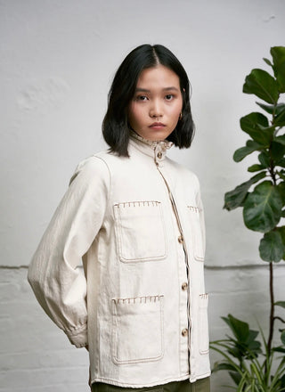 Pablo Frill Collar Jacket with Ecru Stitch Detail by Seventy Mochi - Black, Dark Denim, Ecru and Vintage Americana