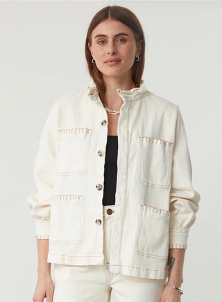 Pablo Frill Collar Jacket with Ecru Stitch Detail by Seventy Mochi - Black, Dark Denim, Ecru and Vintage Americana