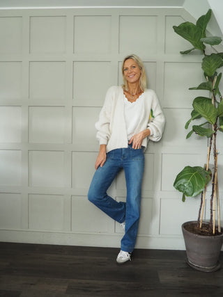 Violetta Skinny Flare Bootcut, Mid Rise Jeans with Square Front Pockets - Black, Dark Indigo, Denim Blue, Ecru, Grey, Khaki