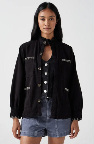 Pablo Frill Collar Jacket with Ecru Stitch Detail by Seventy Mochi - Black, Dark Denim, Peony Pink and Vintage Americana