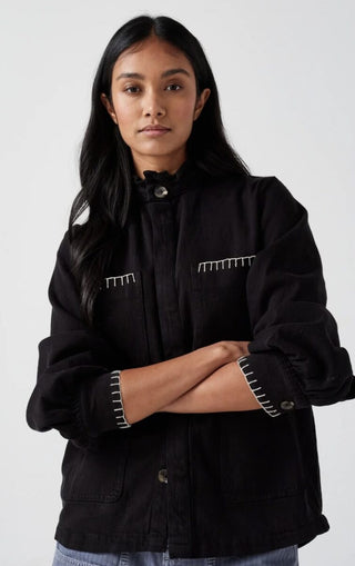 Pablo Frill Collar Jacket with Ecru Stitch Detail by Seventy Mochi - Black, Dark Denim, Peony Pink and Vintage Americana