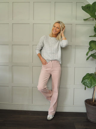 Flanagan Round Neck, Long Sleeve Jumper - Grey and Pink