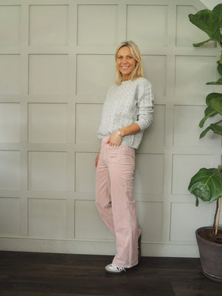 Flanagan Round Neck, Long Sleeve Jumper - Grey and Pink