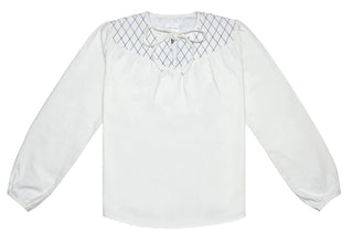 Clio Organic Cotton, Yoke Style Blouse with Front Tie by Seventy &amp; Mochi - Ecru and Mid Vintage