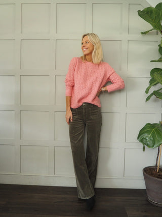 Esprit Mid Rise, Boot Cut Corduroy Trousers with Pockets and Stretch - Khaki, Light Pink