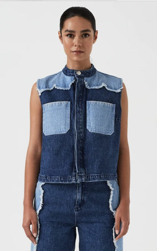 Ari Denim Waistcoat with Scallop Frayed Detail By Seventy &amp; Mochi - Dark Vintage Blue