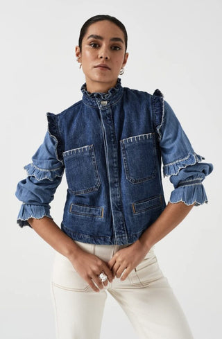 Pablo Organic Cotton Mix Waistcoat with Frill Collar &amp; Signature Stitch Pockets, by Seventy Mochi, Best Seller - Black, Ecru, Rodeo Vintage, Vintage Americana