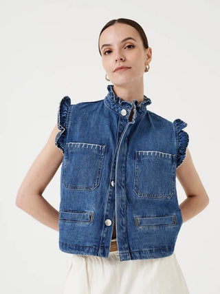 Pablo Organic Cotton Mix Waistcoat with Frill Collar &amp; Signature Stitch Pockets, by Seventy Mochi, Best Seller - Black, Ecru, Rodeo Vintage, Vintage Americana